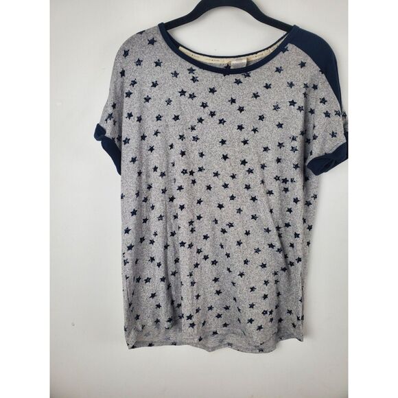 Lucky Brand Pajama Set Large Grey Star Print Grey Blue Cap Sleeve 2 Piece Set Sl - Picture 8 of 8